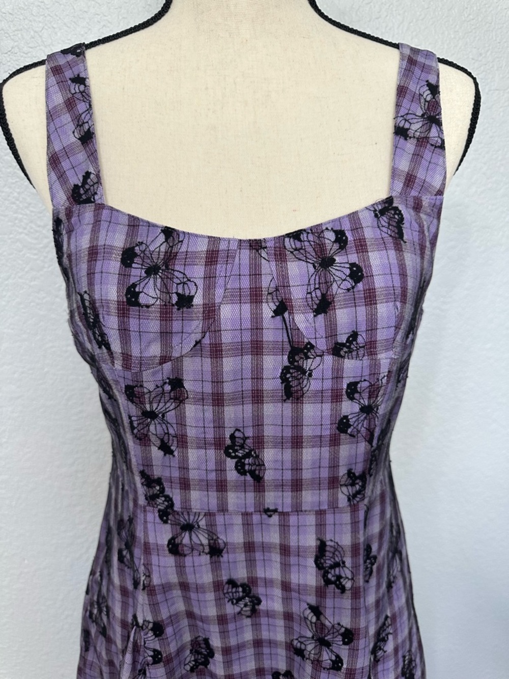 Cotre Midi Dress Sz L Butterfly Bustier Grunge Plaid Dark Cottagecore Dark Fairy - Picture 5 of 16